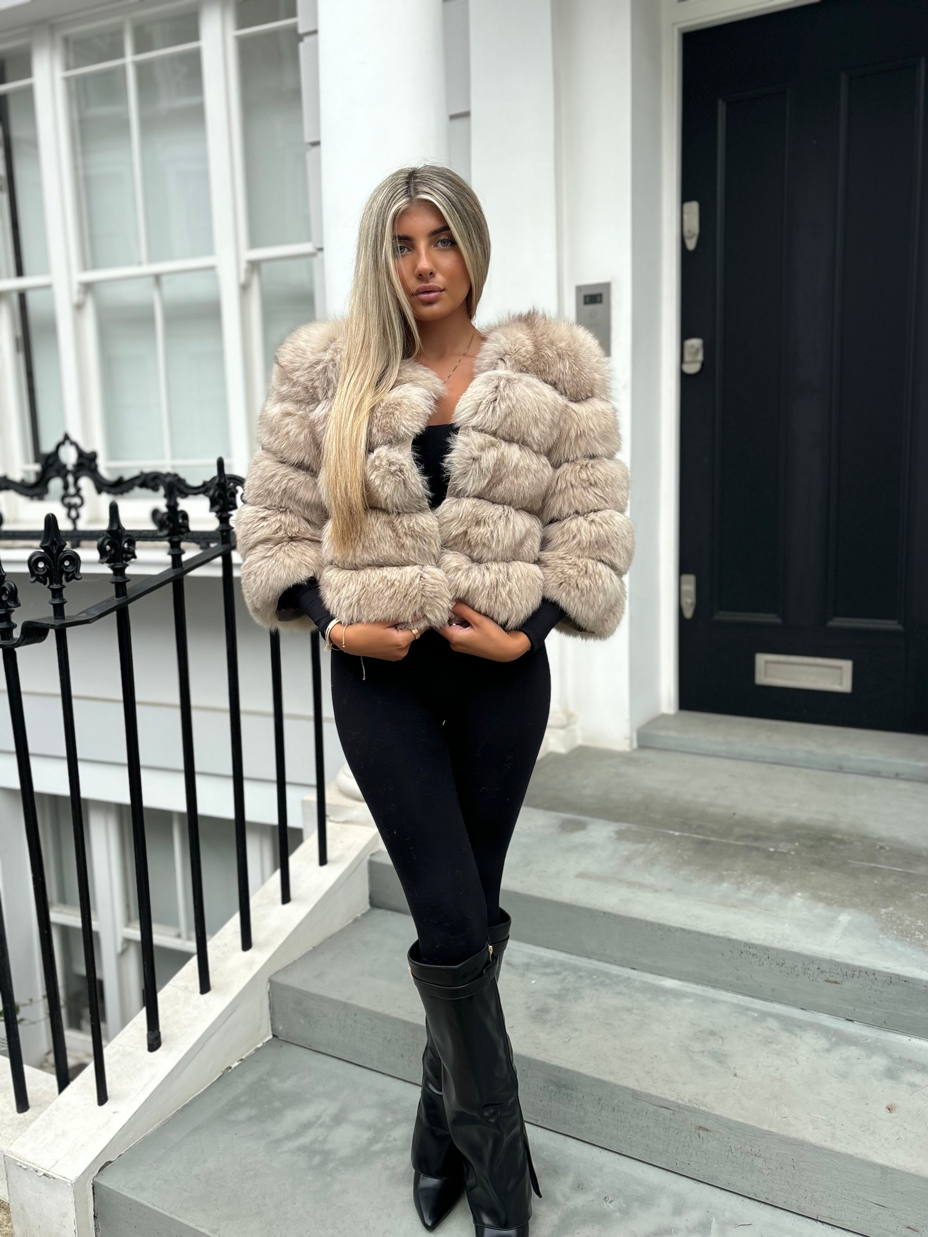 Beige fox fur coat