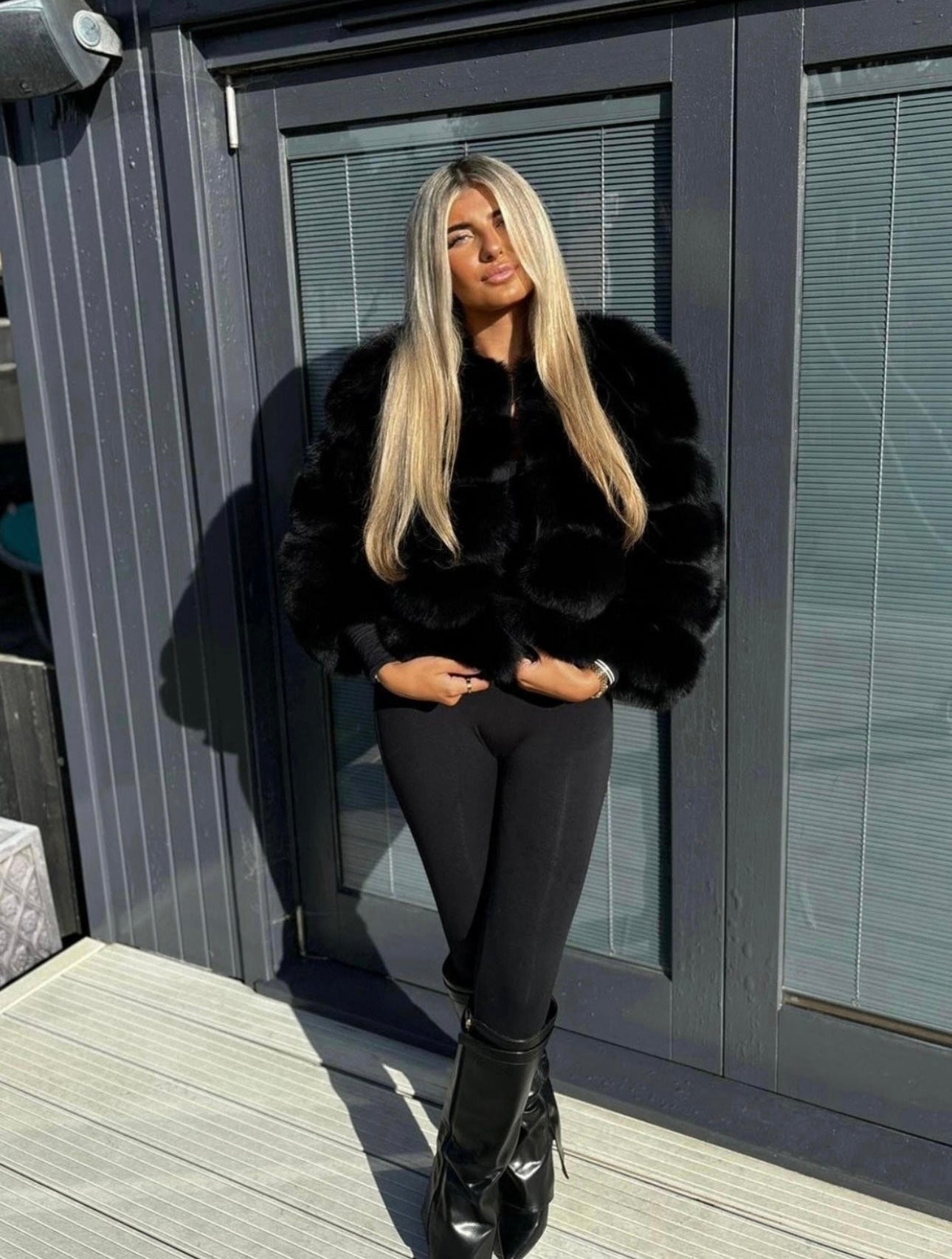 Black fox fur coat in stock