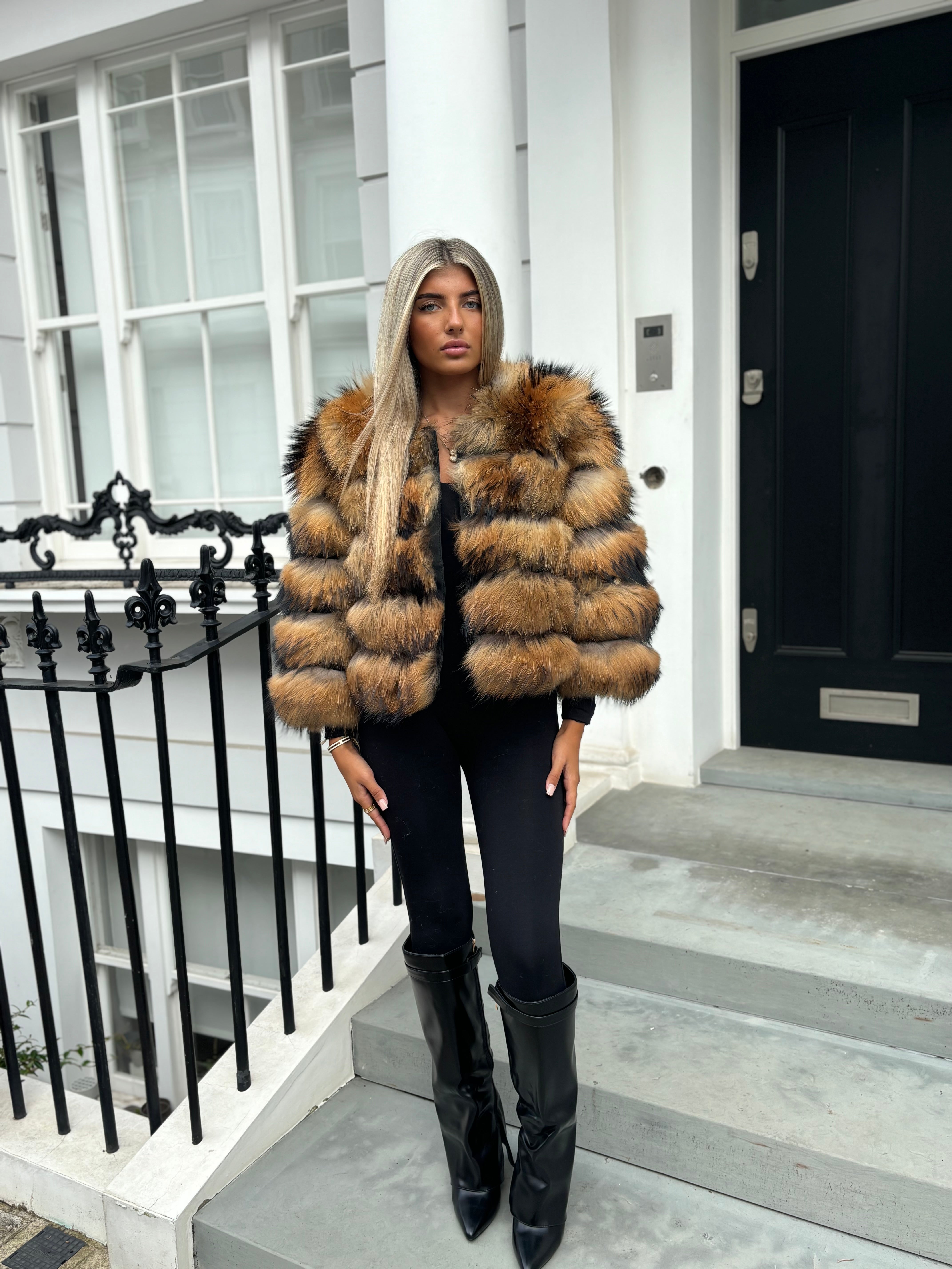 Brown fox fur coat