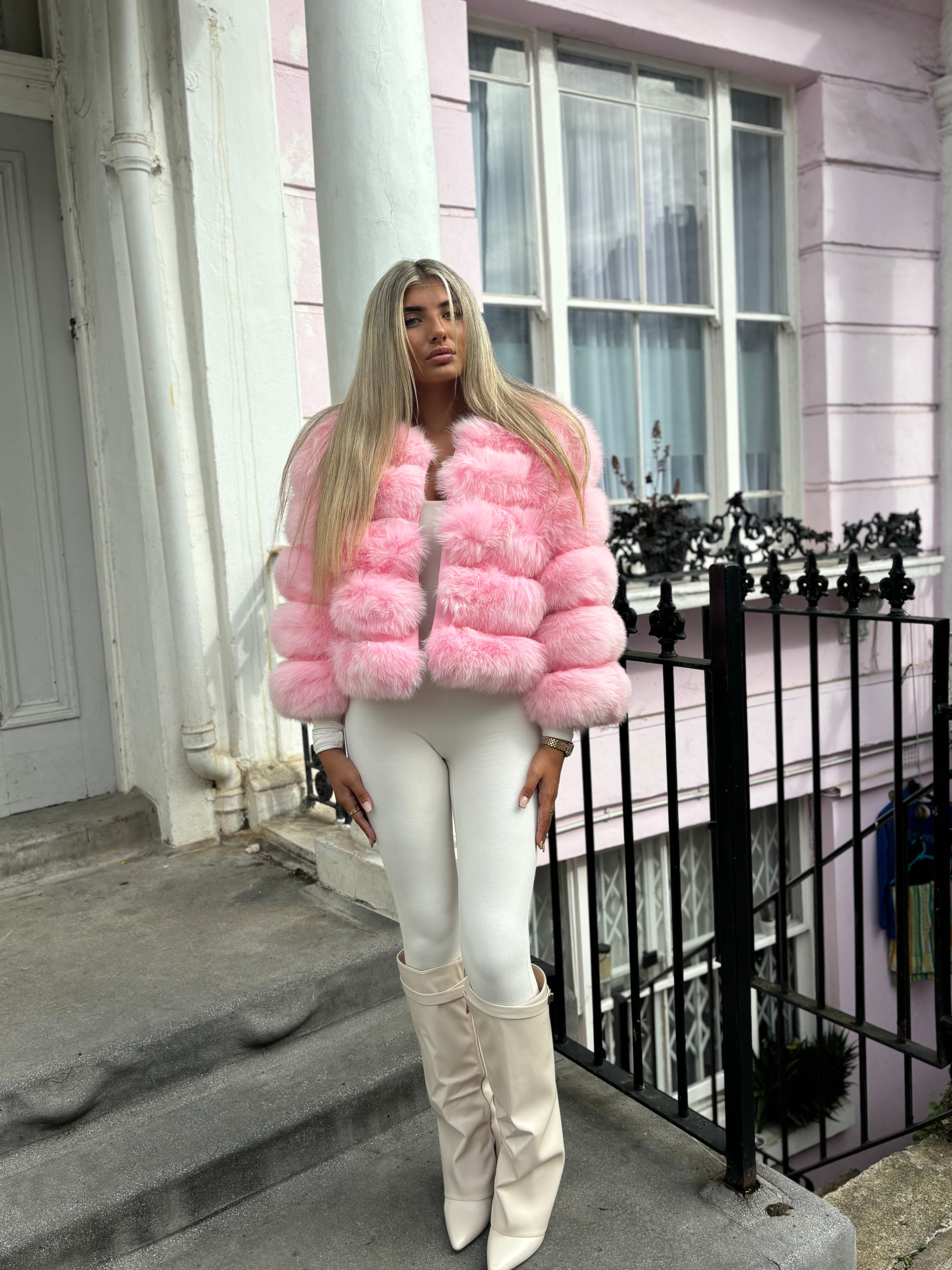 Bubblegum pink fox fur coat