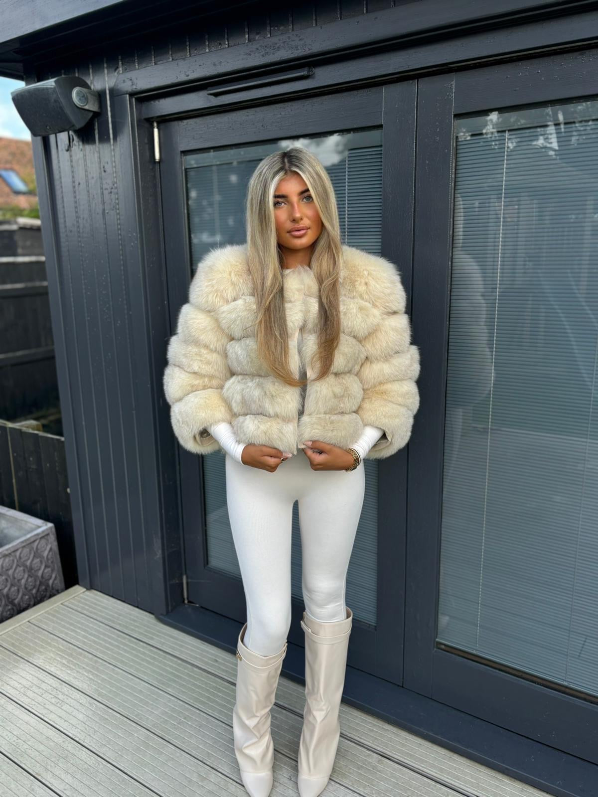 Cream fur coat