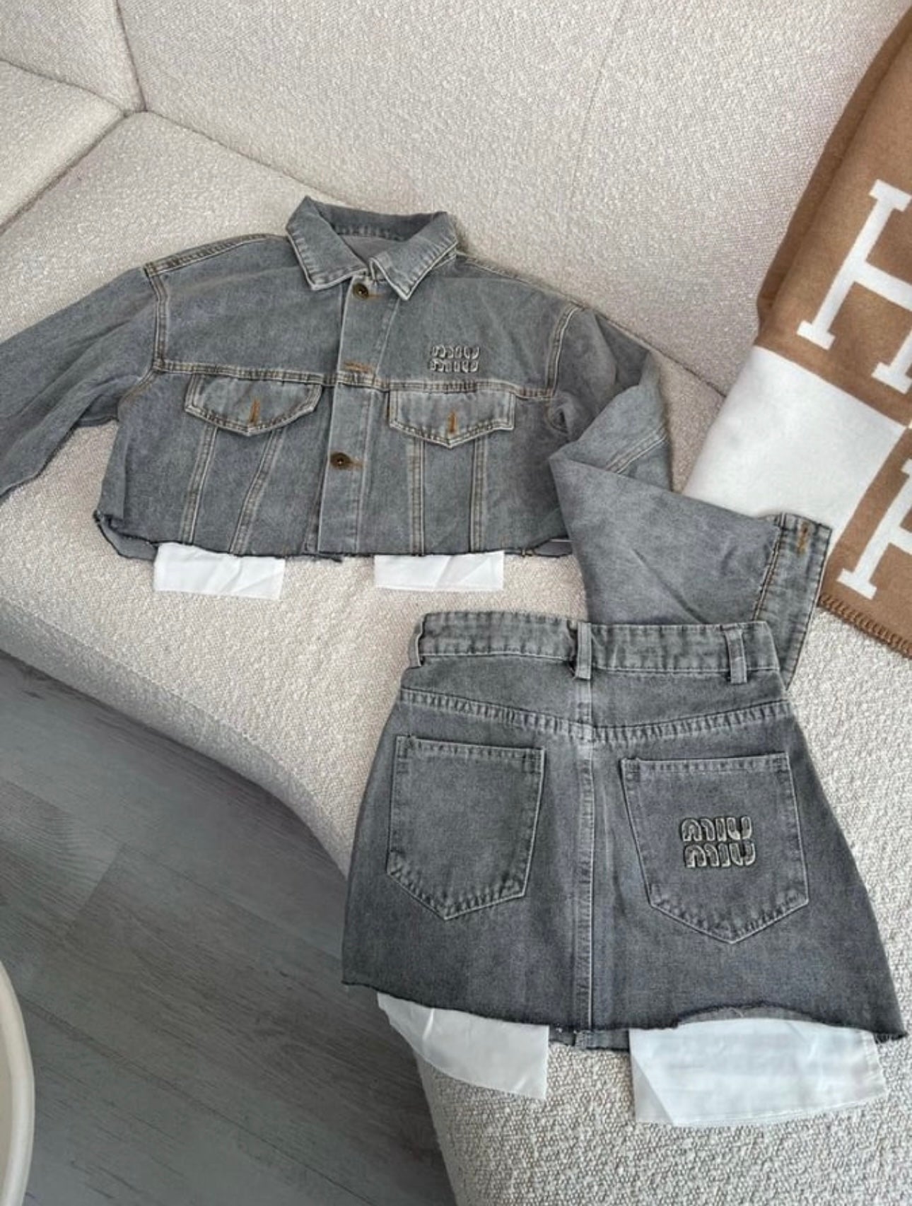 Grey denim co-ord in stock