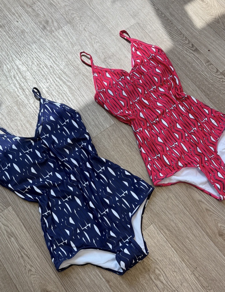 navy & red swimsuit