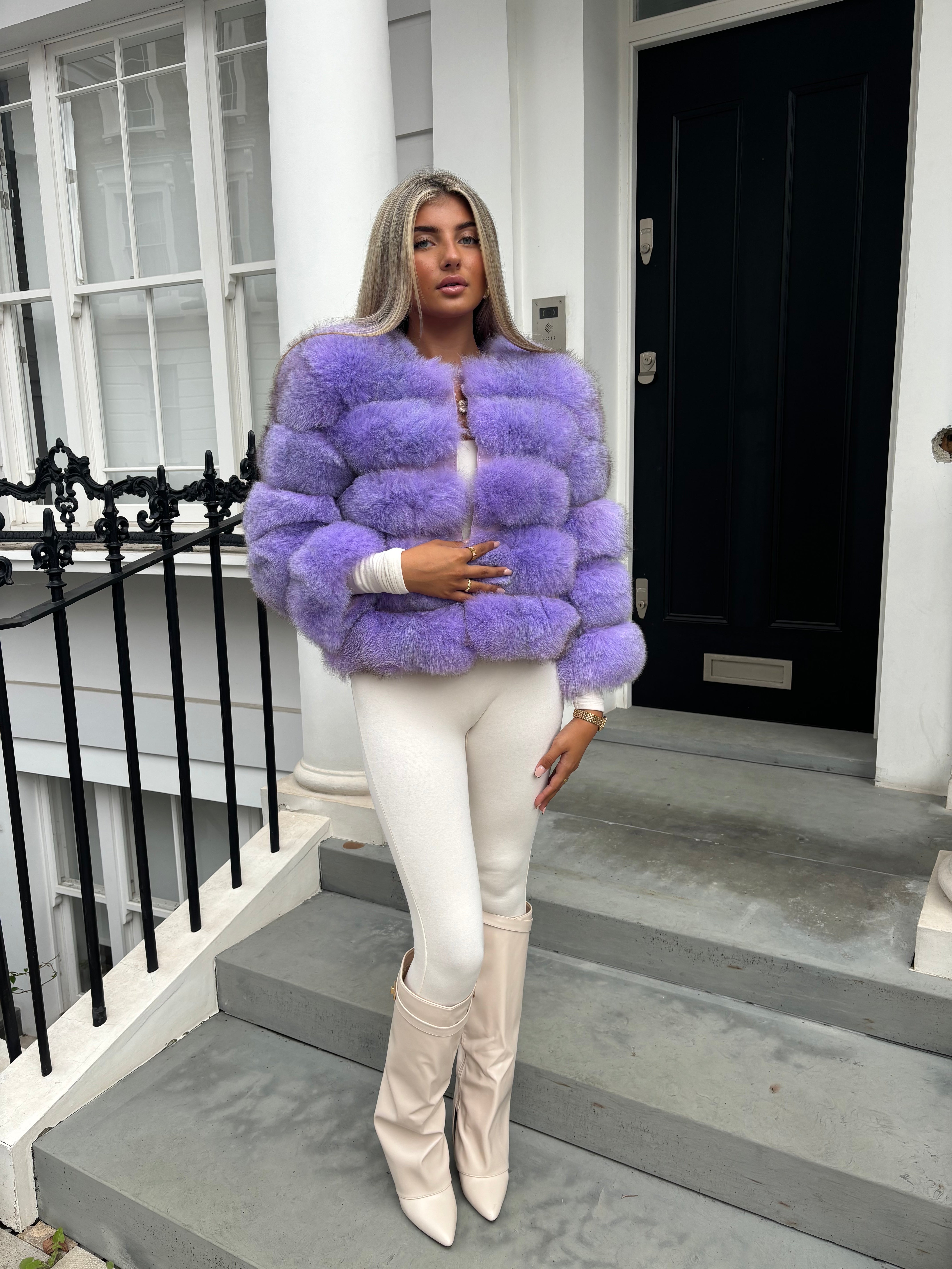 Lilac fox fur coat