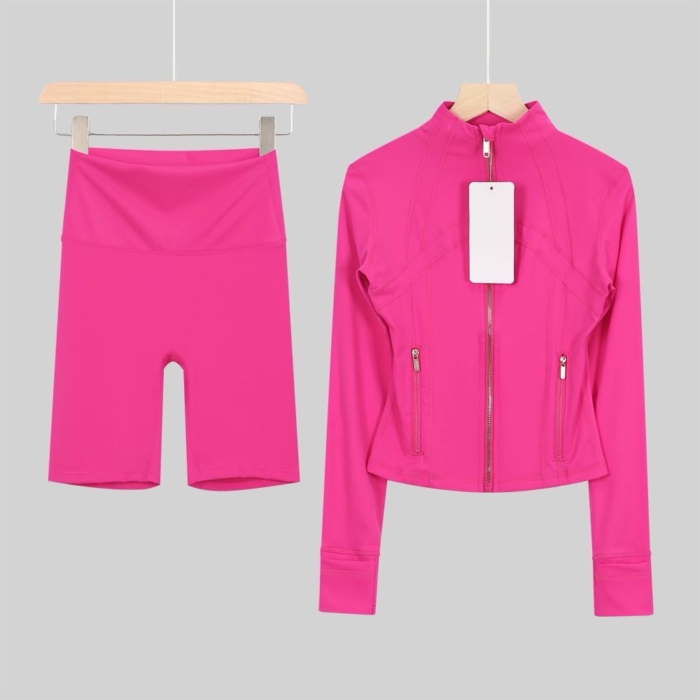 hot pink zip up & shorts set