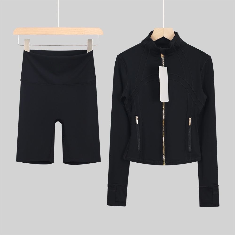 black zip up & shorts set