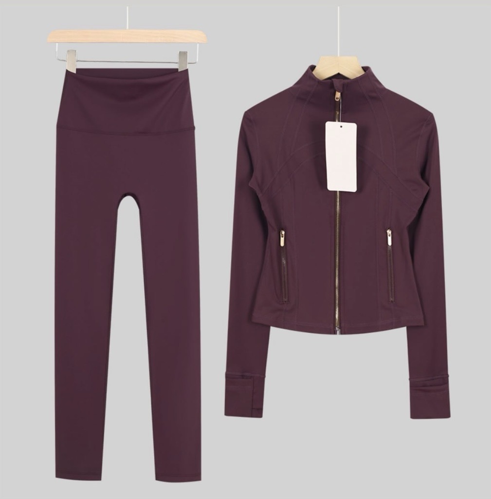plum & gold zip up set
