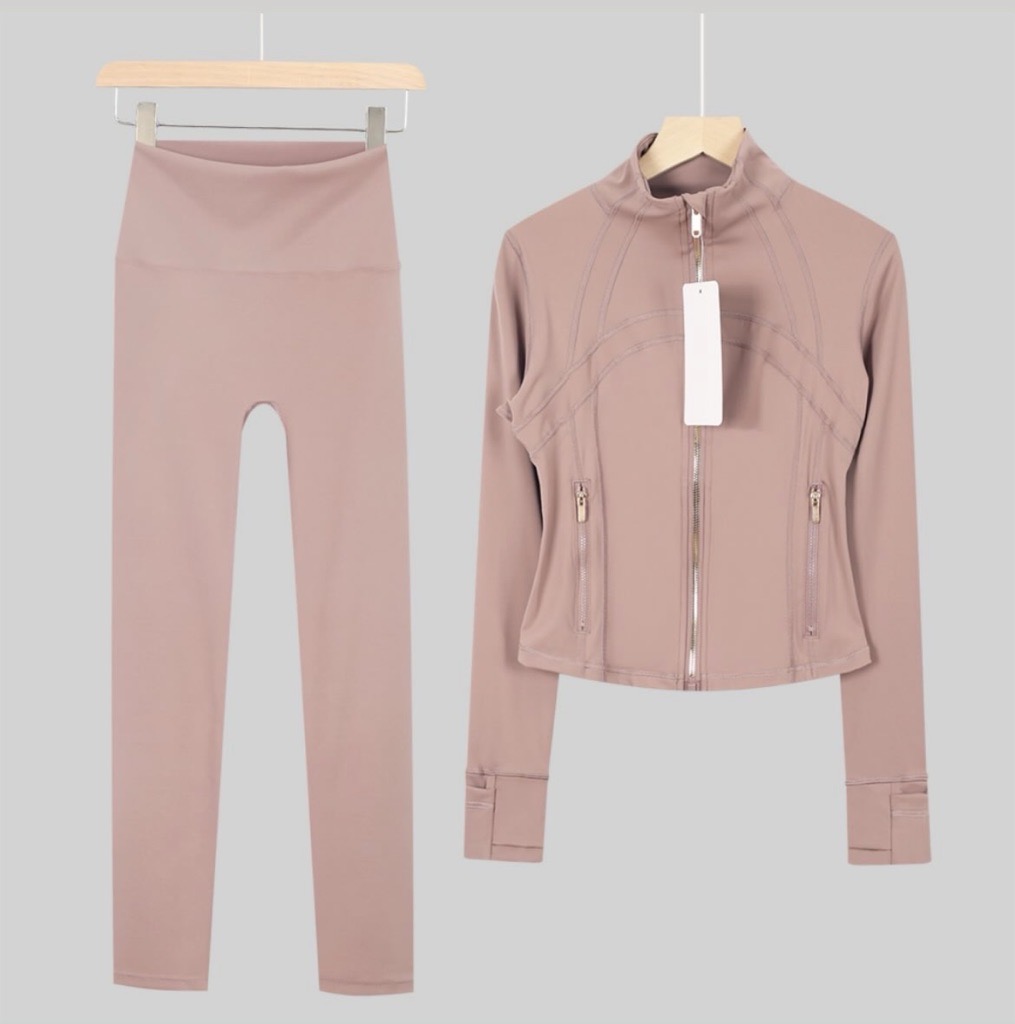 nude & gold zip up set