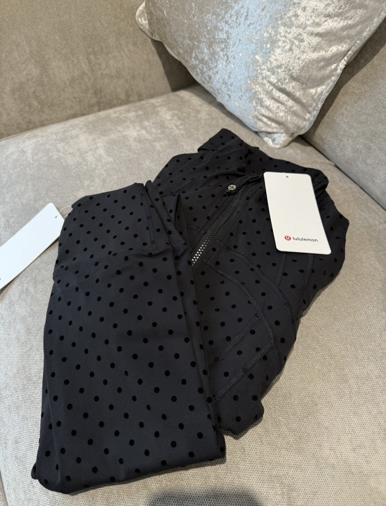 black polka dot zip up set