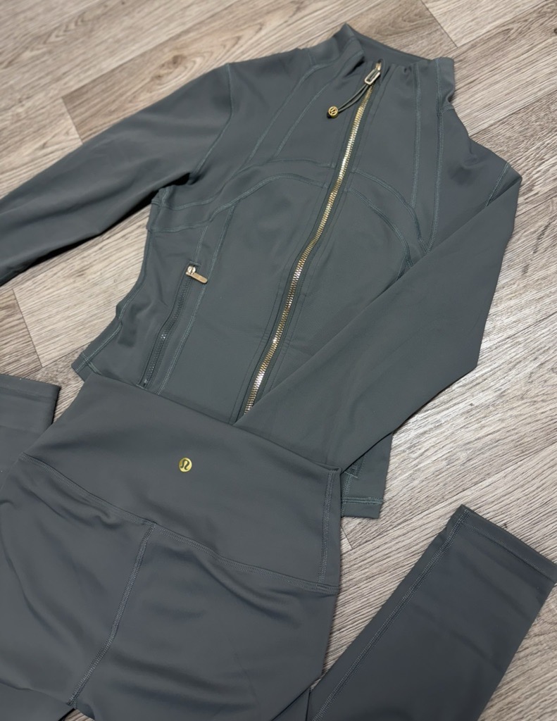 khaki & gold zip up set