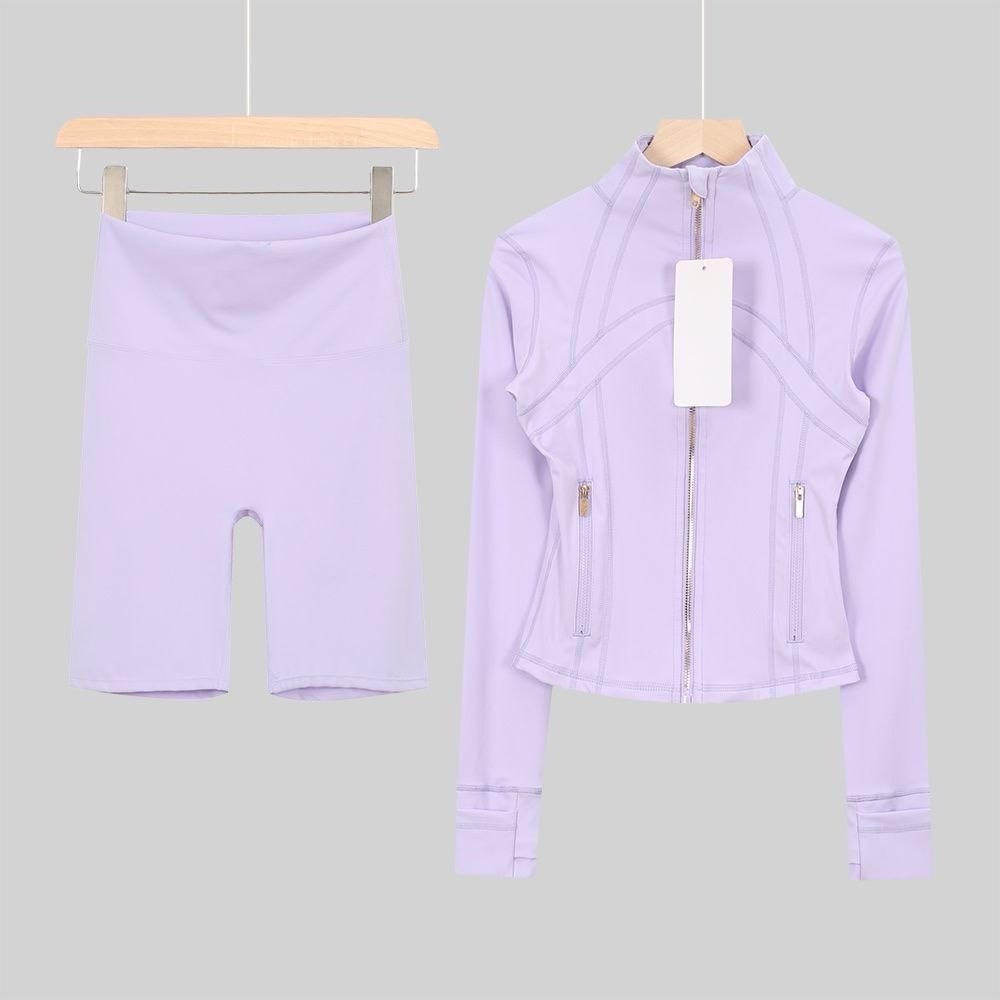 lilac zip up & shorts set