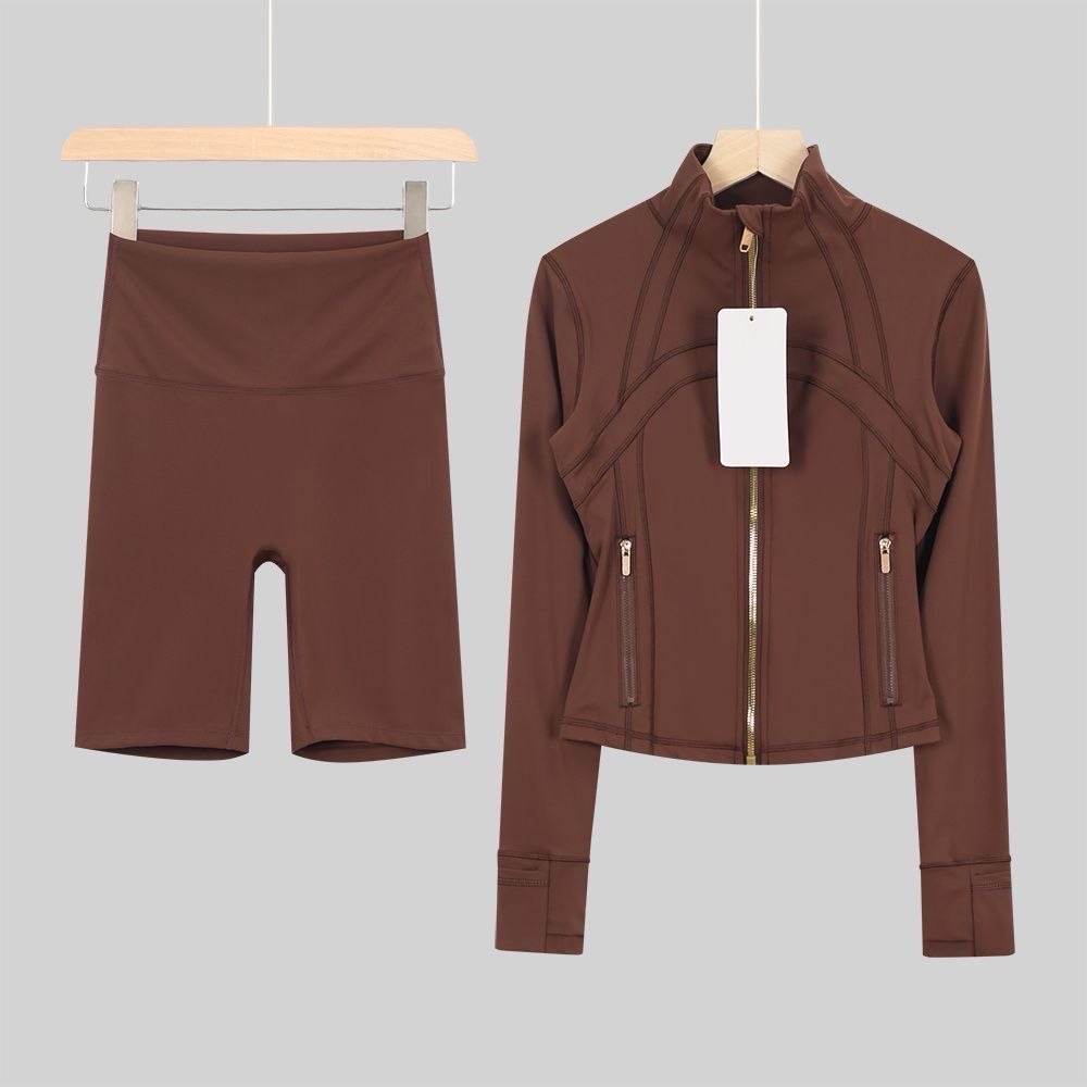 chocolate zip up & shorts set