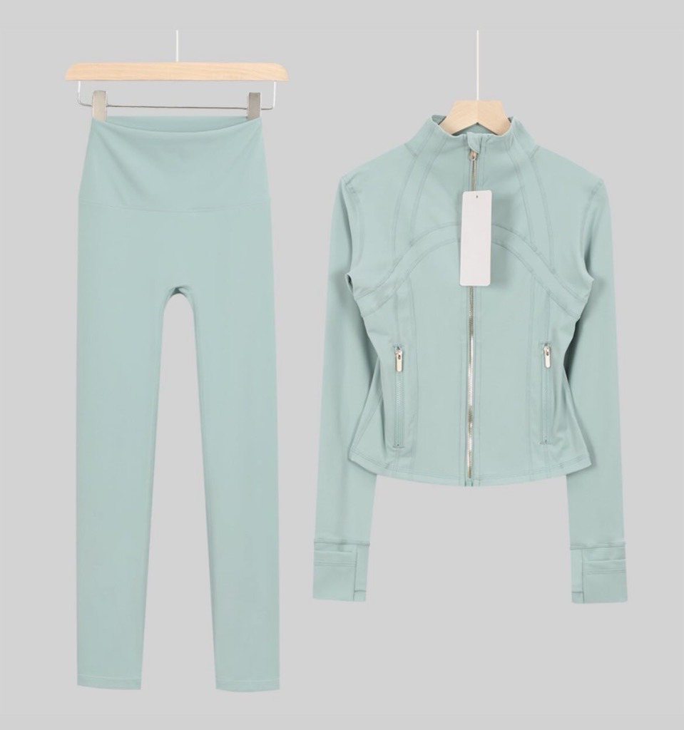 teal blue & gold zip up set