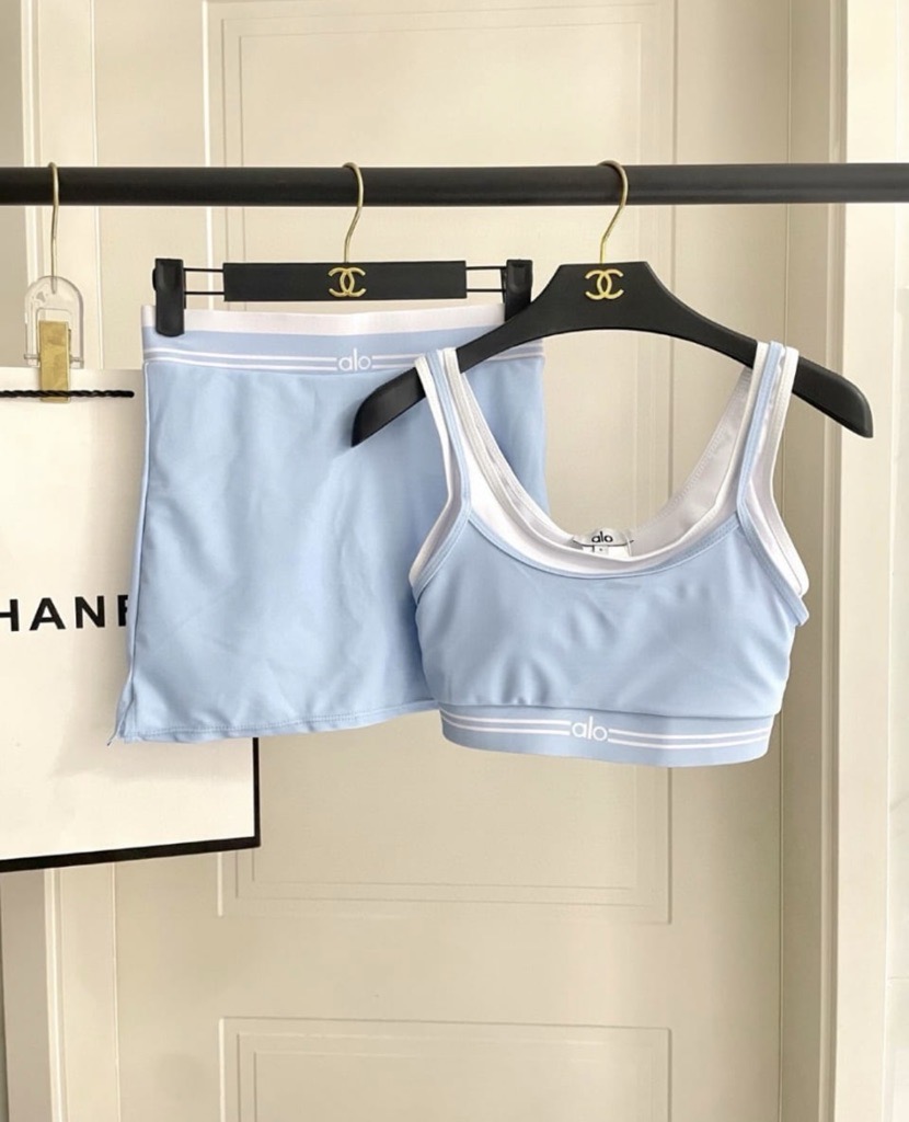baby blue & white skirt co-ord