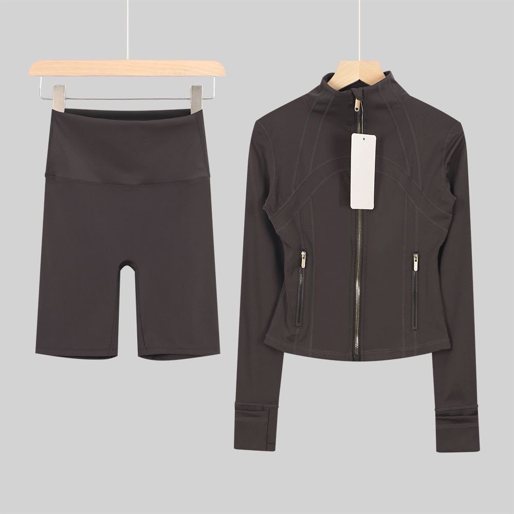 charcoal grey zip up & shorts set