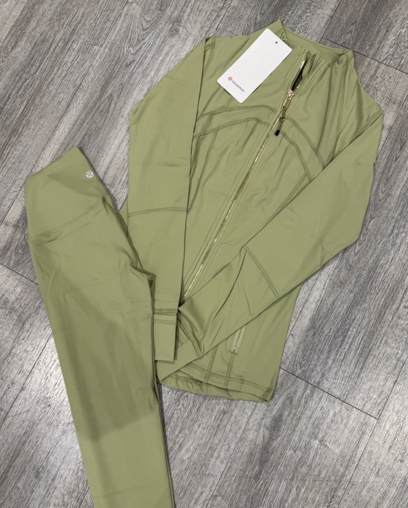 olive & gold zip up set
