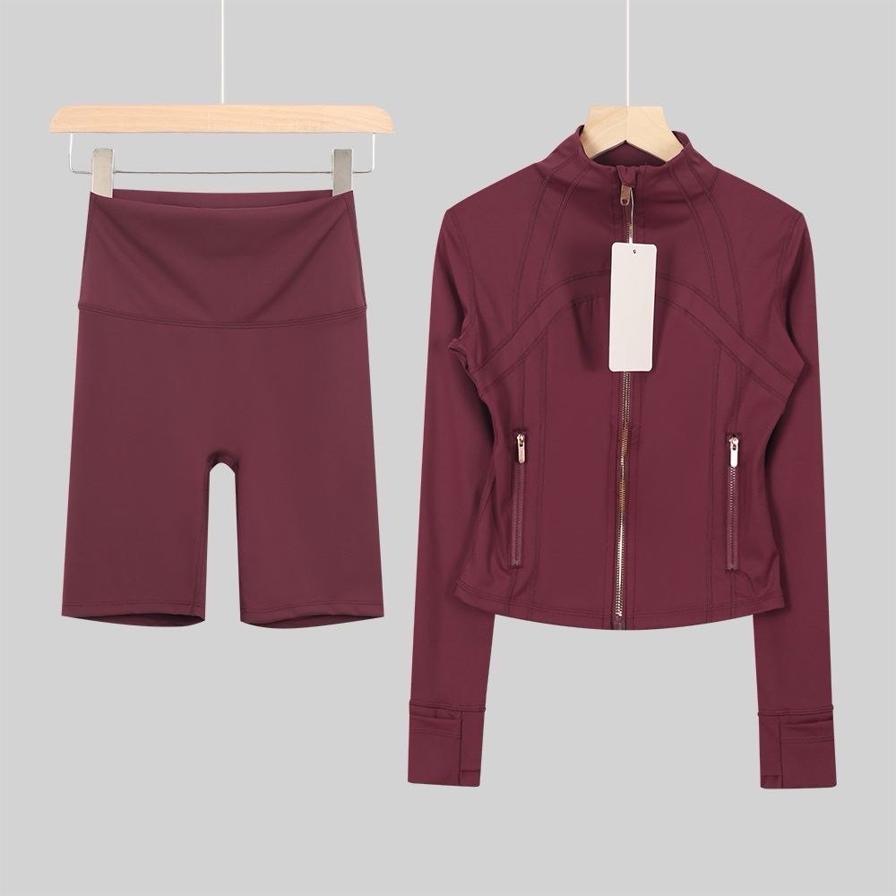 Maroon zip up & shorts set