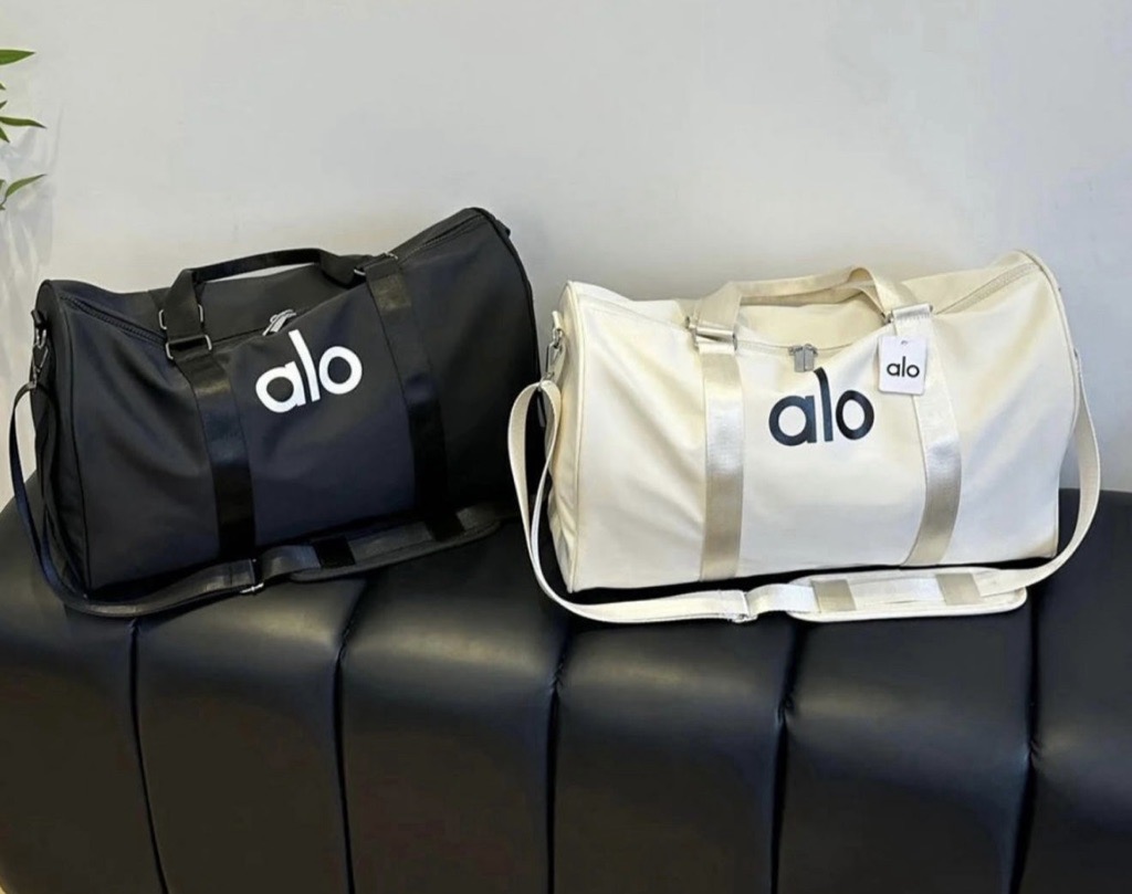 black & cream duffle bag