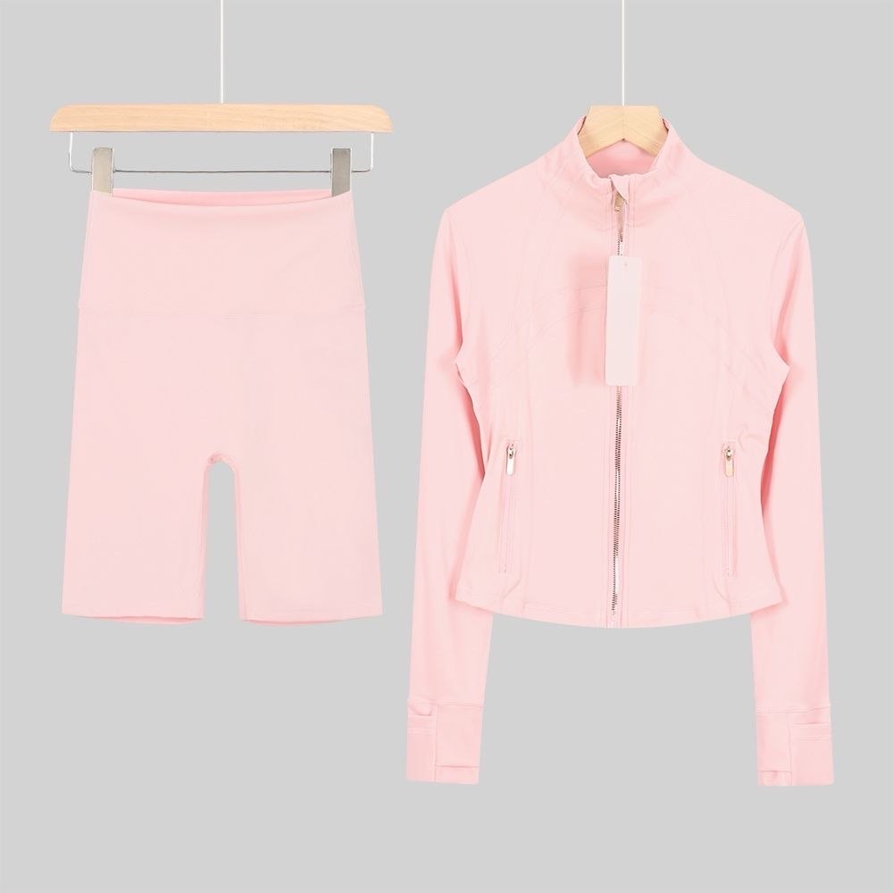 pink zip up & shorts set
