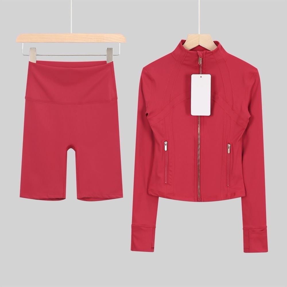 red zip up & shorts set
