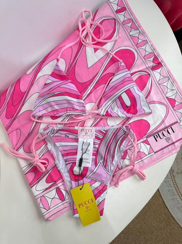 pink 3 piece bikini set