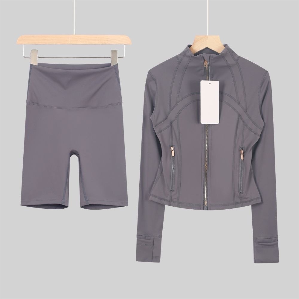 grey zip up & shorts set