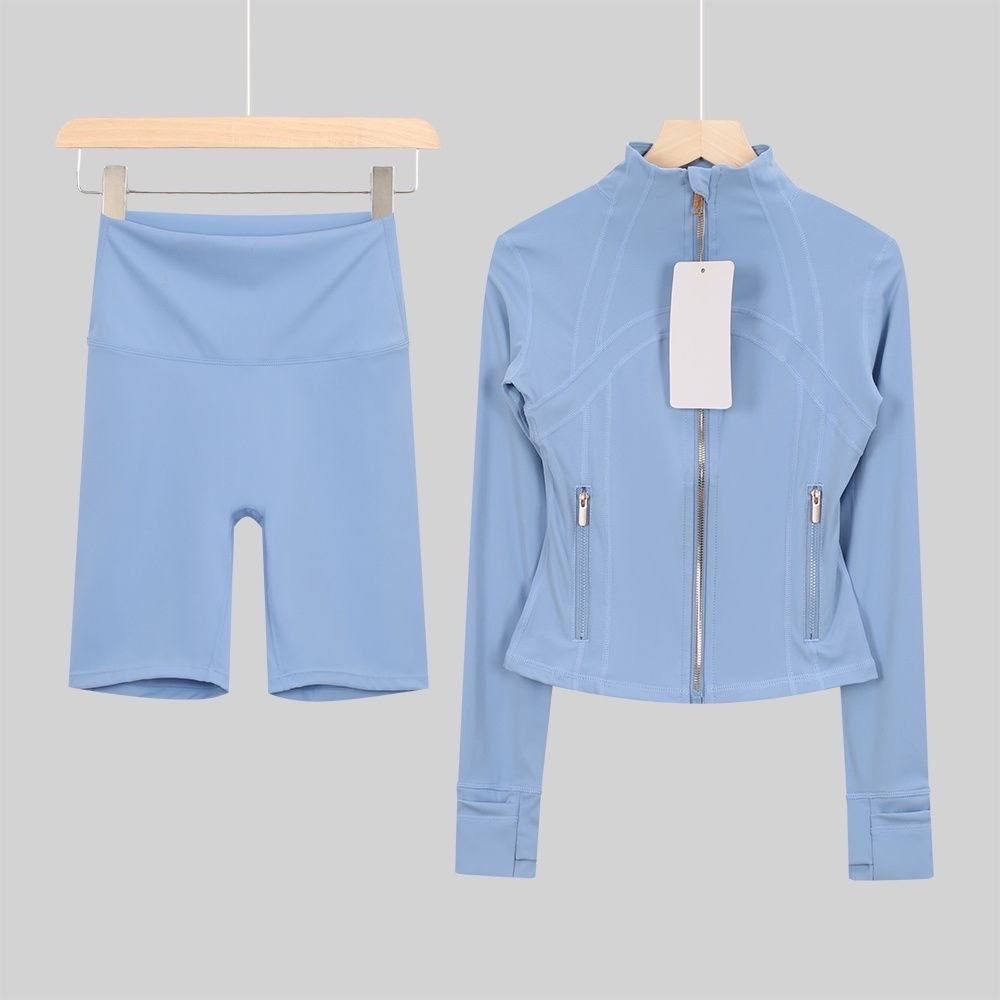 blue zip up & shorts set