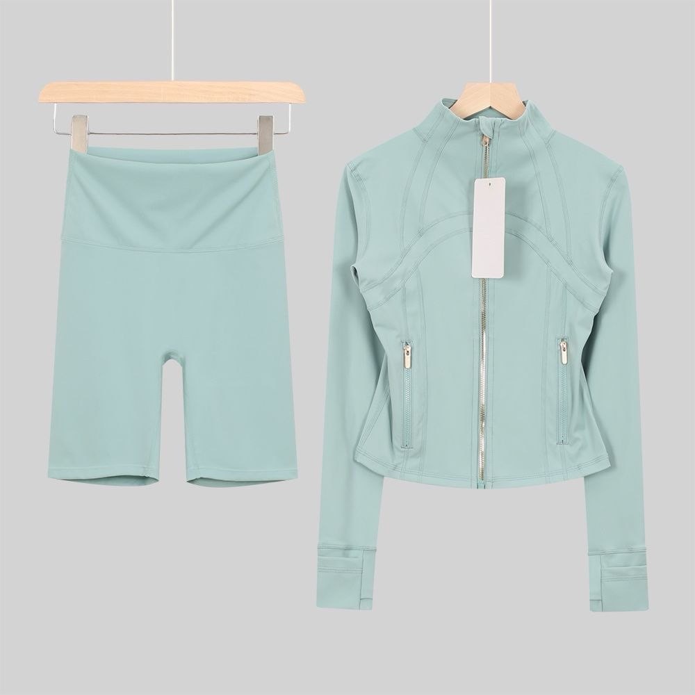 teal blue zip  up & shorts set