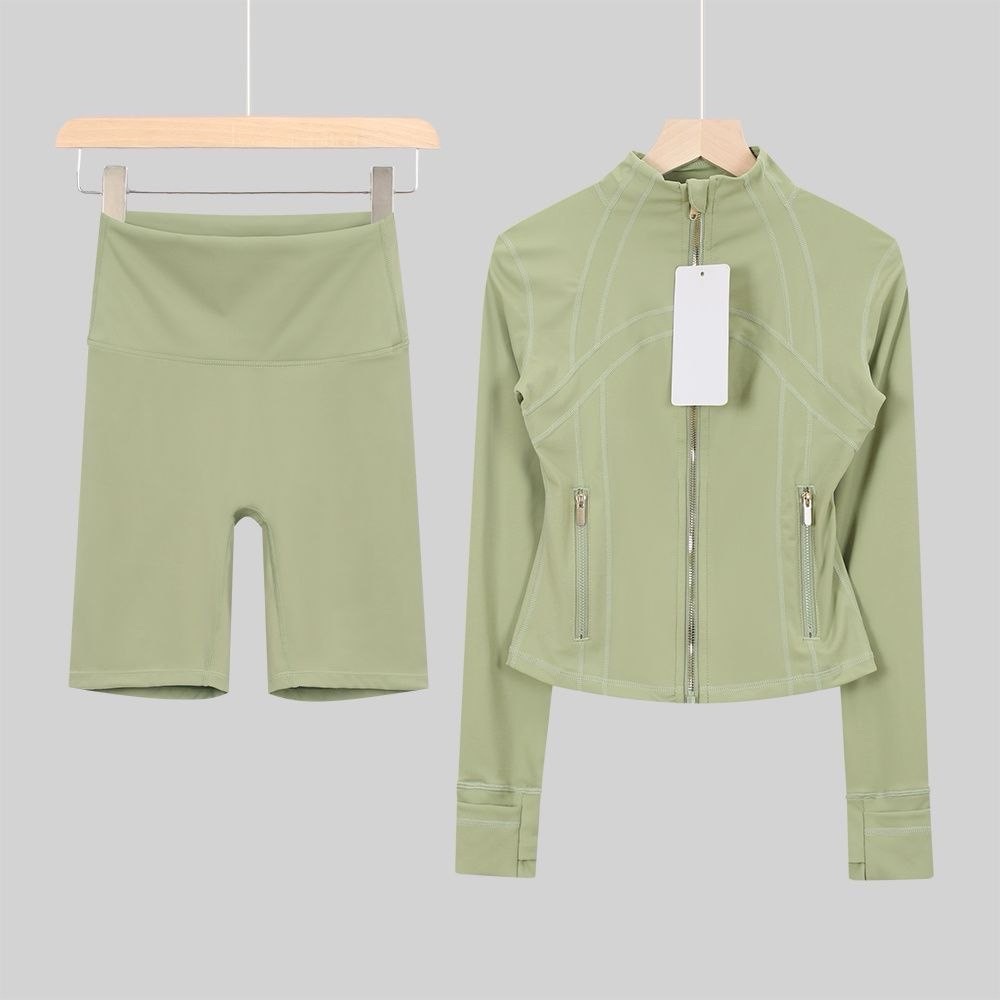 olive zip up & shorts set
