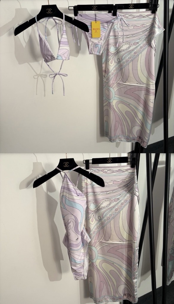 purple & white bikini or swimsuit