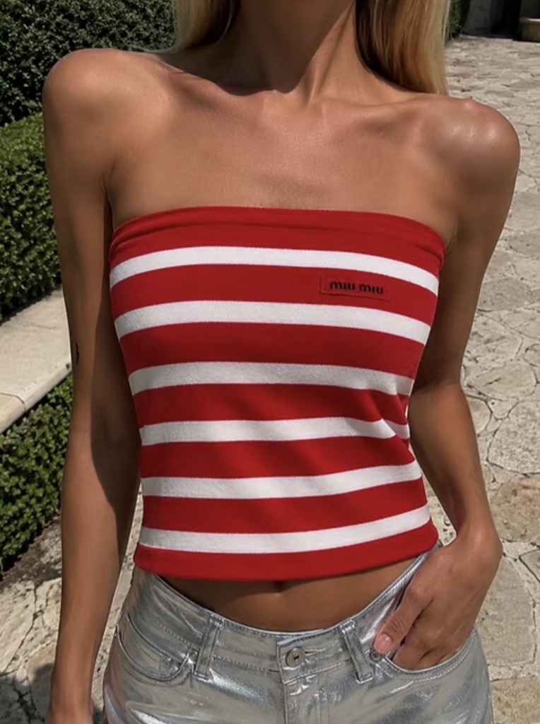 red & white boob tube top