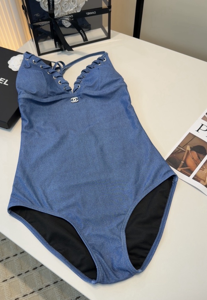 denim blue swimsuit