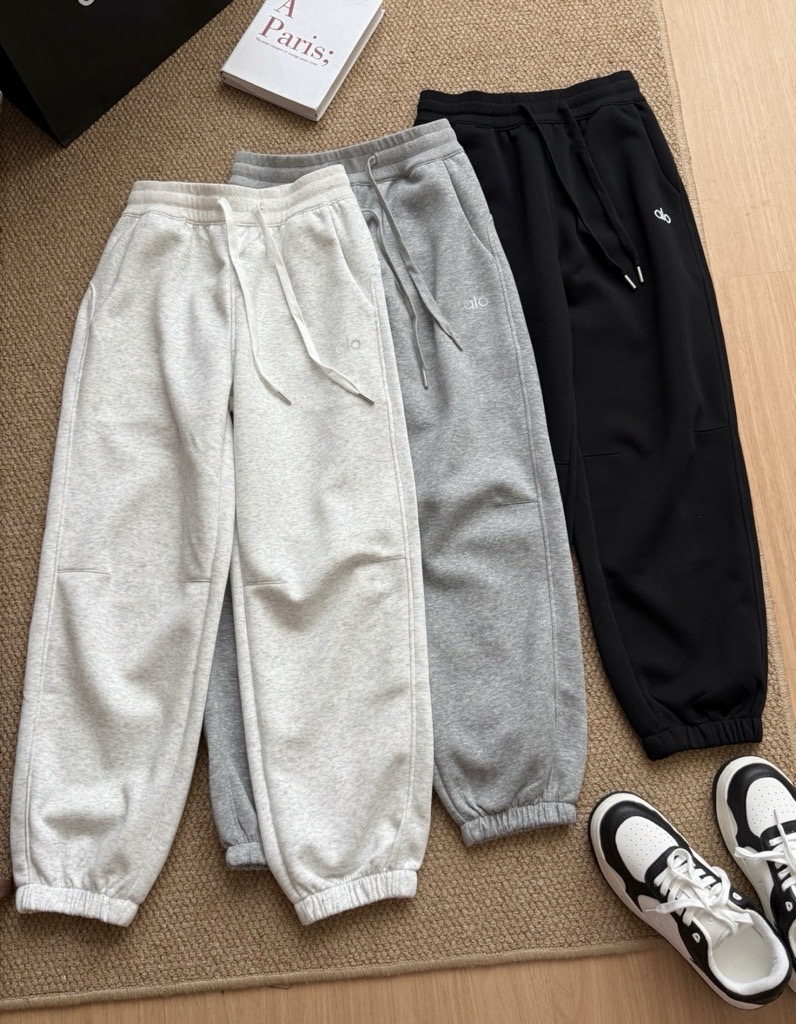 cream, grey & black joggers