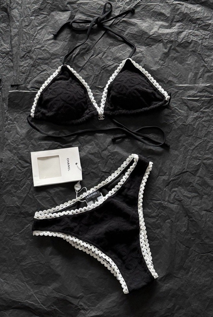 white & black frill bikini