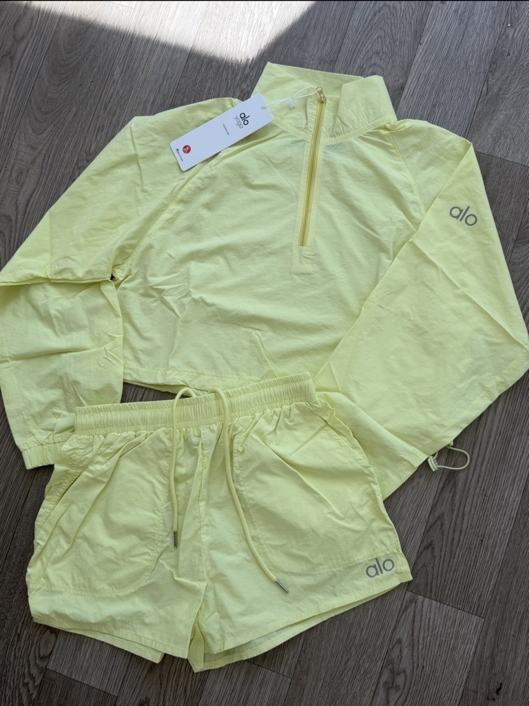 lemon quarter zip and shorts set in stock