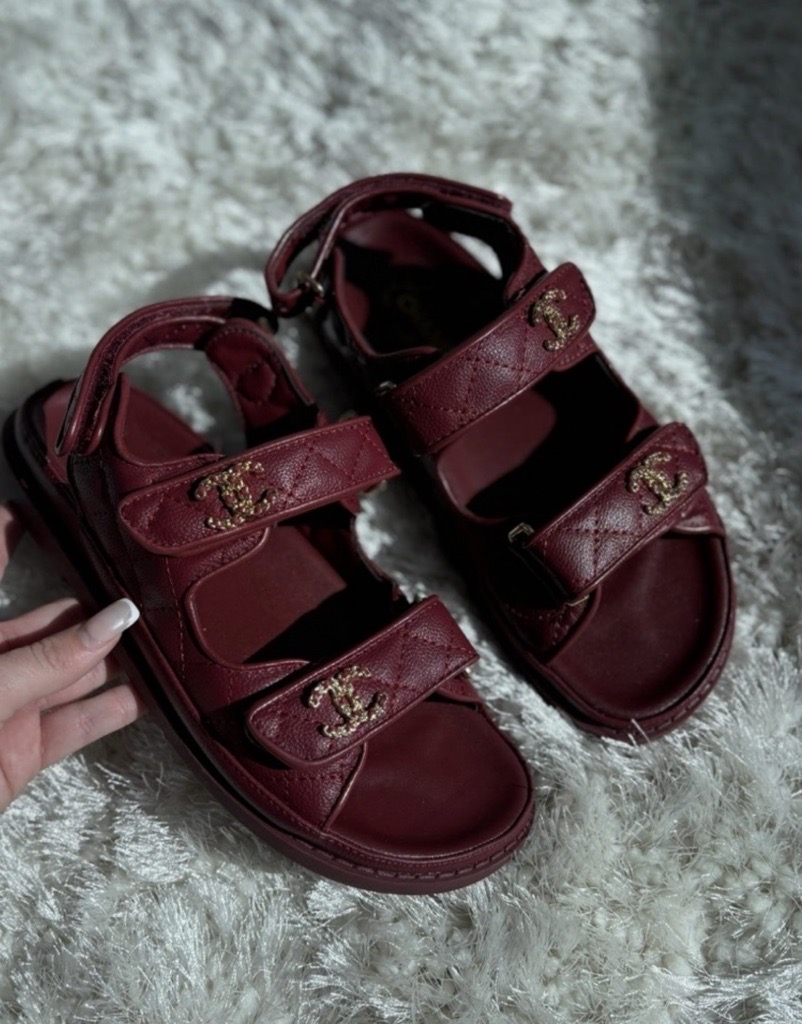 Burgandy strap sandals in stock