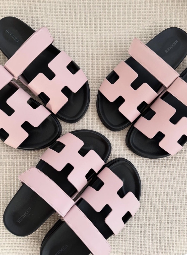 black & pink strap sandals
