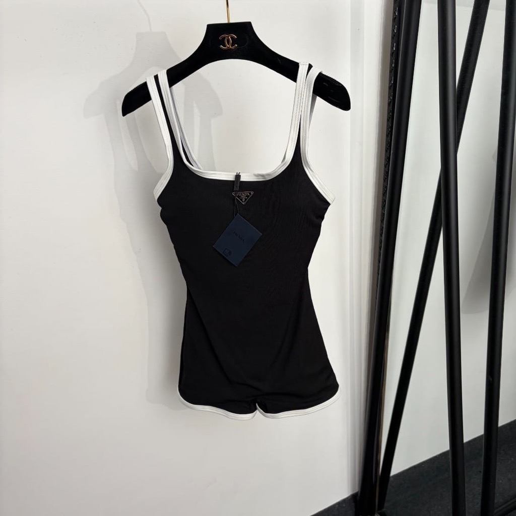 black & white ribbed playsuit