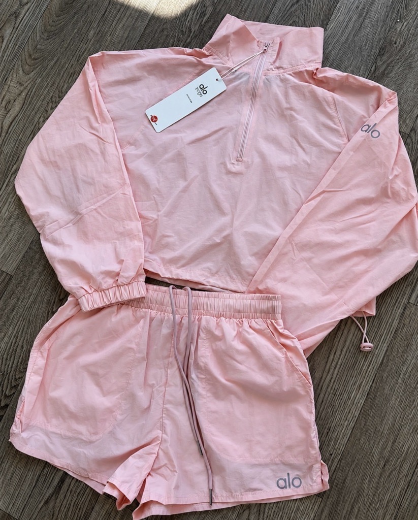 baby pink quarter zip & shorts set in stock