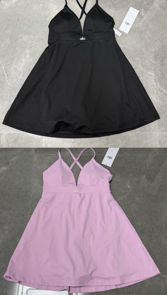 black & pink strappy dress