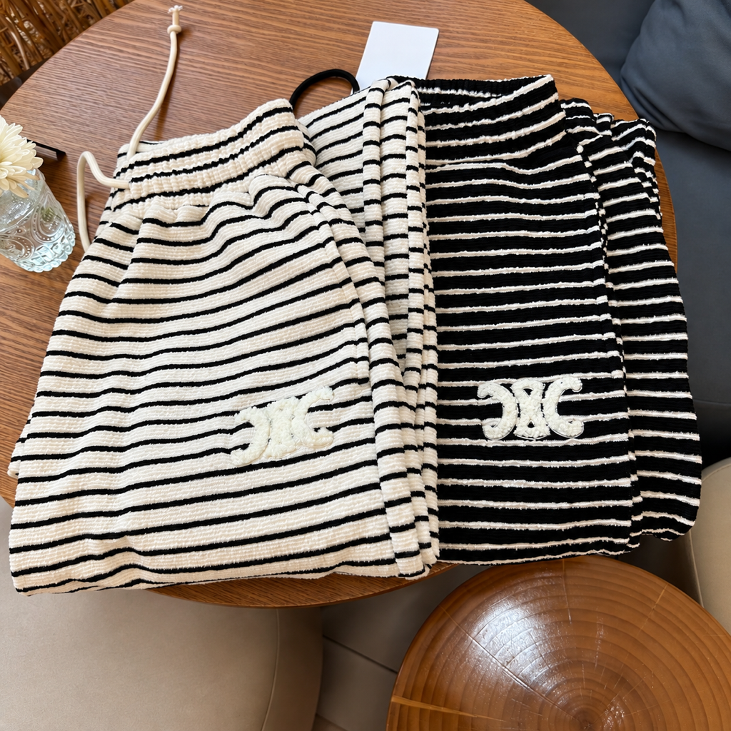 cream & black trousers